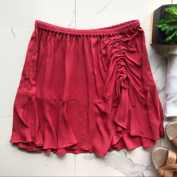 Express Dresses & Skirts - Express Red Rust Side Ruched Tie Mini Skirt NWT
